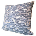 Handmade Decorative Pillow Made With Fortuny Fabric – Camo Isole Pattern in Blue & Silvery Gold Texture