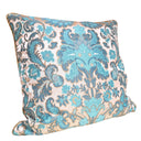 Housse de Coussin Fait Main en Tissu Lampas Rubelli Contessa Bleu et Ivoire