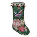 Luxury Christmas Stocking with Tassel Trim Emerald Green Silk Brocade Luigi Bevilacqua Fabric Uccelli Pattern